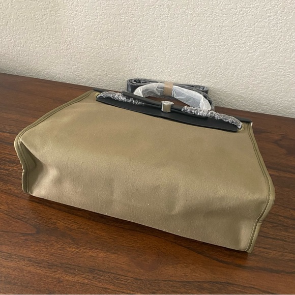 Black Olive Green Canvas Leather 31 CM Bag Convertible Crossbody Satchel B9 - Picture 8 of 16